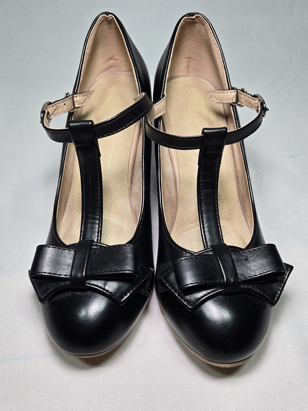 T Strap Bowknot Mary Jane Heels Sz 40 Retro Rockabilly Dark Academia
